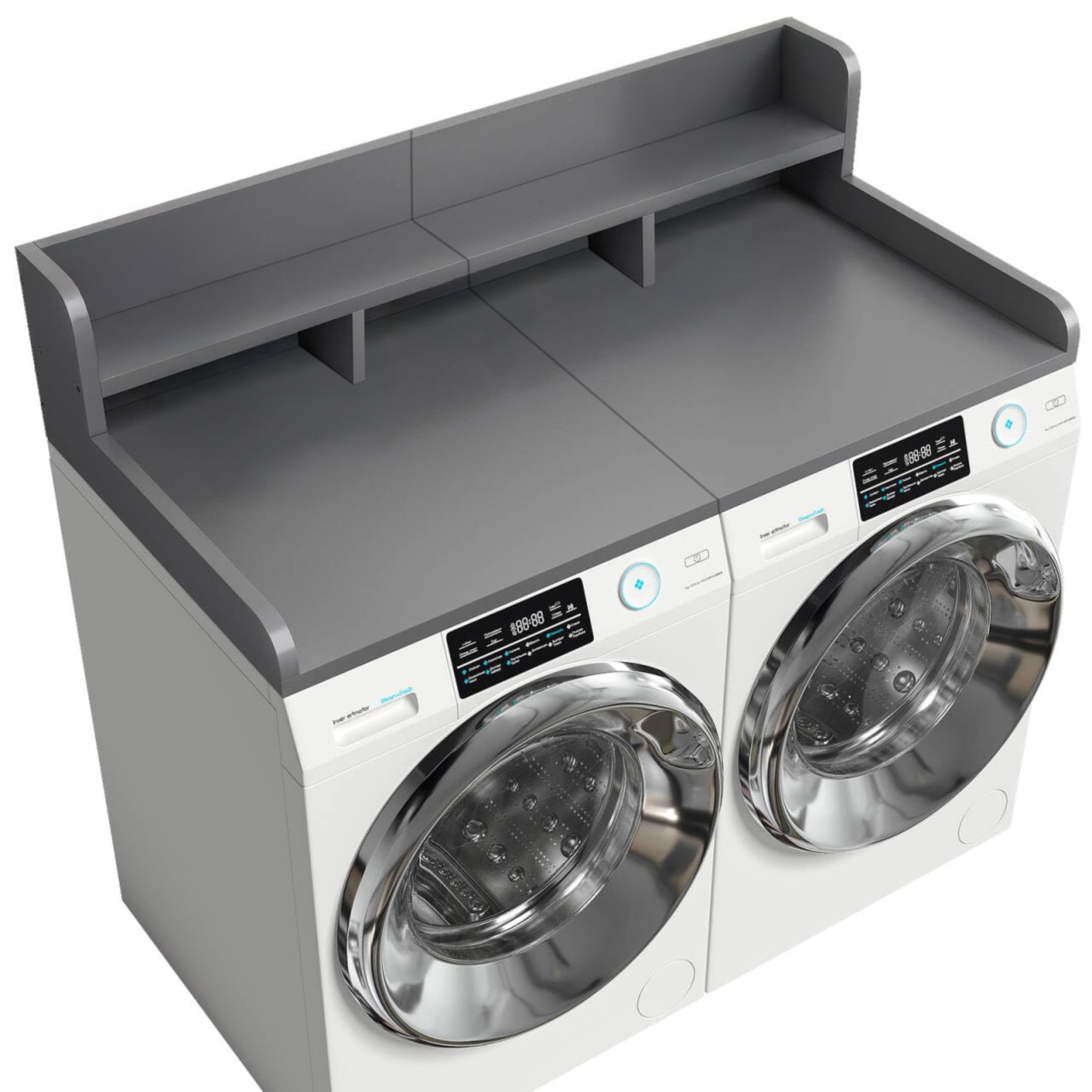 GDF Studio 54" Washer Dryer Countertop Organizer, Spacious Double Layer Wooden Laundry Shelf, Walnut