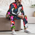 thumbnail image 5 of Mens Pajamas Set, Colorful Toucan Cockatoo Parrot Button Down Long Sleeve Loungewear Sleepwear Pjs sets for Men, 5 of 5