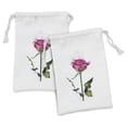 thumbnail image 1 of Vintage Rose Fabric Pouch Set of 2, Single Rose Flower Branch Smoking Look Illustration, Small Drawstring Bag for Toiletries Masks and Favors, 9" x 6", Fern Green Pastel Pink, by Ambesonne, 1 of 2