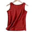thumbnail image 2 of Women Linen Blend Side Slit Tank Top Fitted Sleeveless Casual Summer Camisole,Red,2XL, 2 of 6