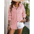 thumbnail image 7 of Anbech Wavy Texture Women Long Sleeve Shirt Lapel V Neck Dressy Button Down Work Top, 7 of 7
