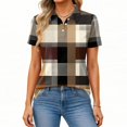thumbnail image 4 of JoveMarine Women's Casual Short Sleeve Button Up Shirt with Lapel Collar Striped Plaid Print Blouse Lightweight Top for Daily Wear Spring/Summer Khaki 3XL, 4 of 5