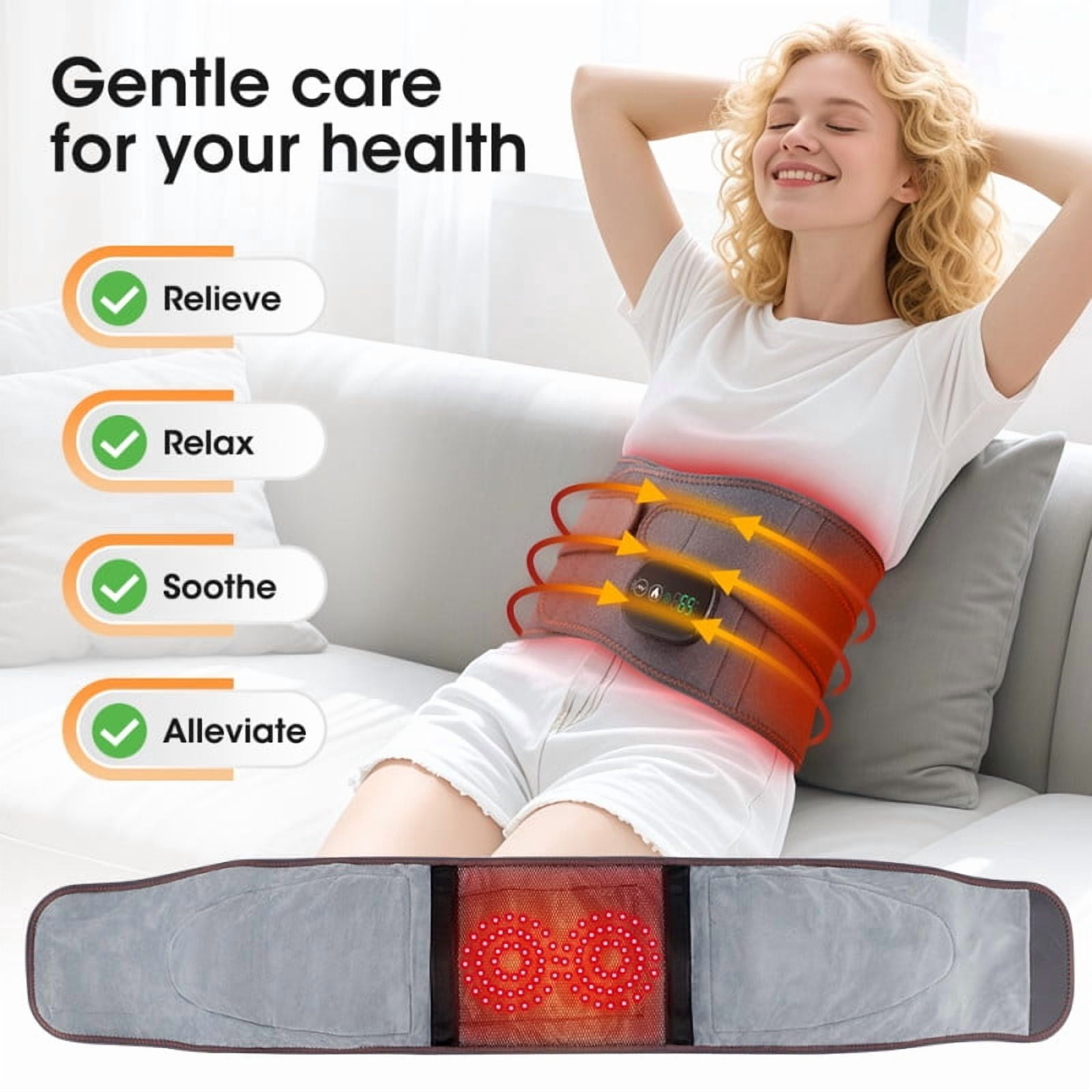 Cordless Heating Pad for Lower Back, Heated Waist Massager, Adjustable Electric Heating Wrap for Waist, Abdomen, with 3 Heat & 3 Vibration Levels, 5000mAh Battery