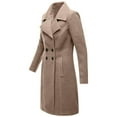 thumbnail image 2 of WCMZJ Women Elegant Notched Collar Double Breasted Wool Blend Over Coat Solid Color Fall Winter Pea Coat with Pockets Khaki XXL, 2 of 5