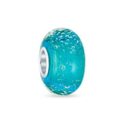 Murano Glass .925 Sterling Silver Core Ocean Aqua Blue Bubble Spacer Charm Bead Fits European Bracelet for Women Teen