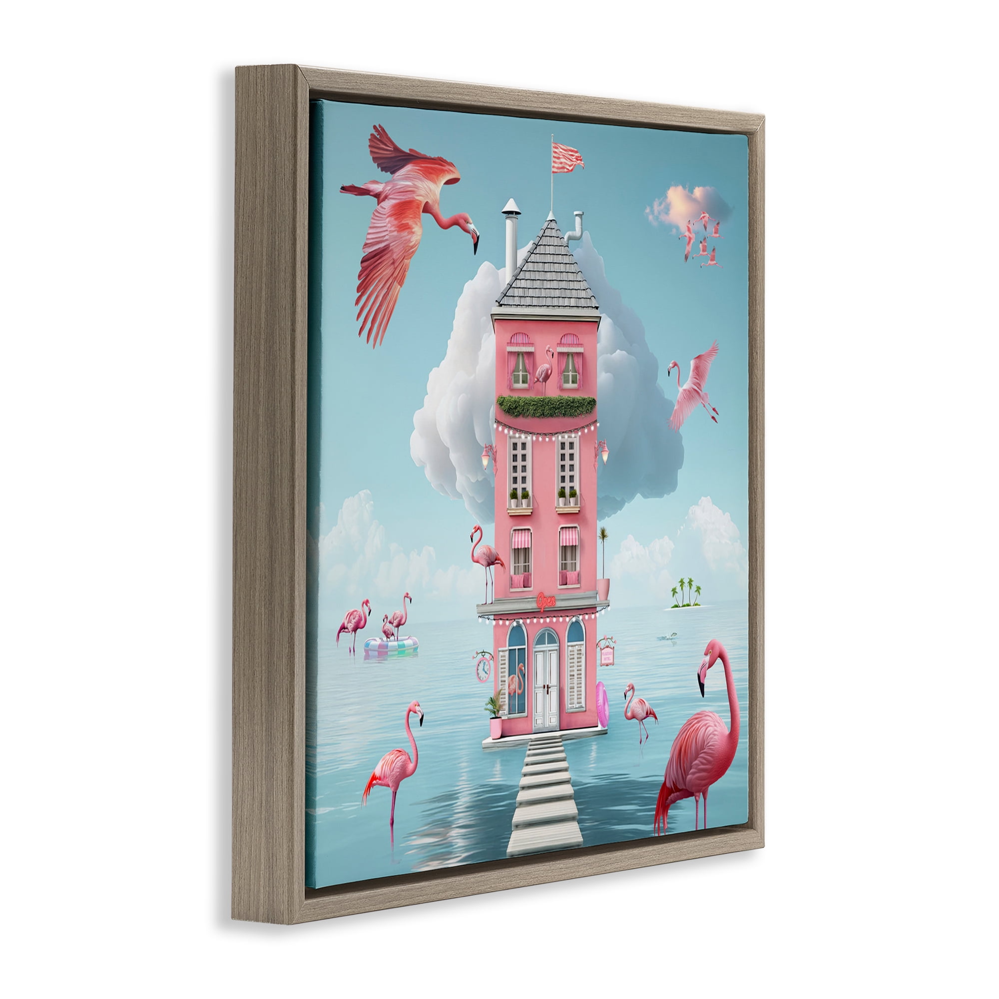 Flamingo Hotel on Water Brown Framed Floater Canvas Wall Art, design by Lori Lea Studios