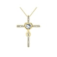 thumbnail image 2 of RYLOS Matching Jewelry Yellow Gold Plated Silver Claddagh Ring & Cross Necklace. Heart Gemstone & Diamonds, 6MM Aquamarine March Birthstone; Size 10, 2 of 9