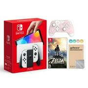 Nintendo Switch OLED Model White Joy Con 64GB Console Improved HD Screen & LAN-Port Dock with The Legend of Zelda: Breath of the Wild And Mytrix Wireless Pro Controller and Accessories