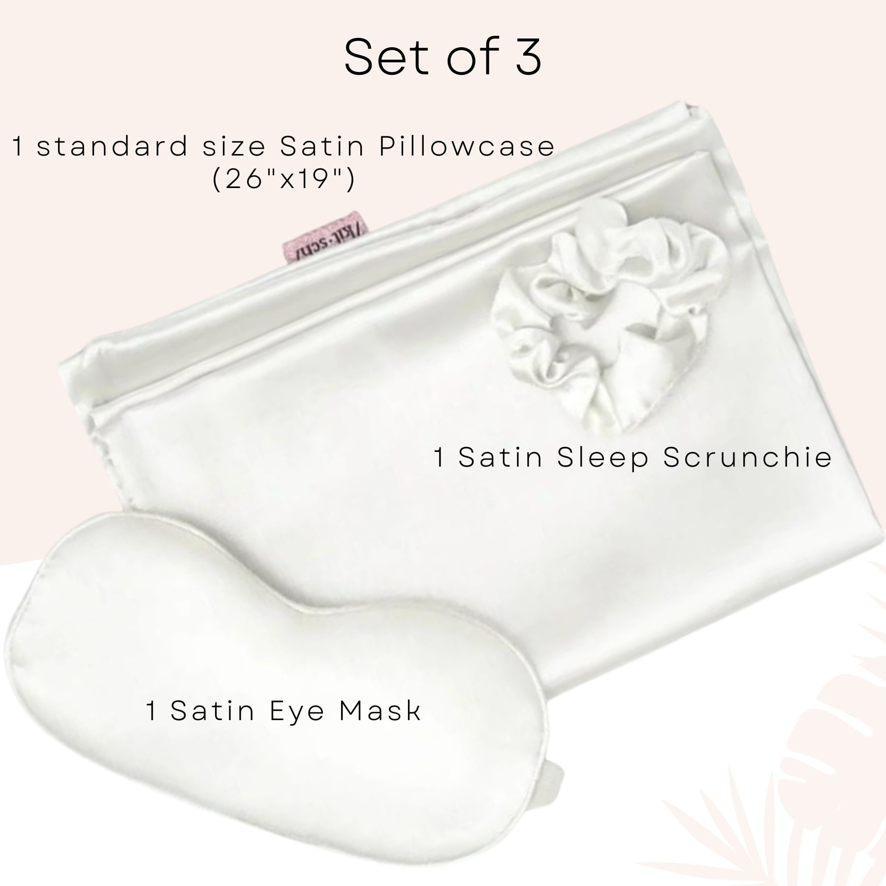 Kitsch 100% Satin Sleep Set - 1 Pillowcase, 1 Eye Mask & 1 Scrunchie for Women - (Ivory) 3pcs