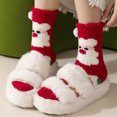 thumbnail image 5 of Fabrcox Fuzzy Slipper Socks for Women, Cute Mid-Calf Non Slip Winter Warm Casual Santa Printed Indoor Floor Socks for Home Lounging (A), 5 of 6