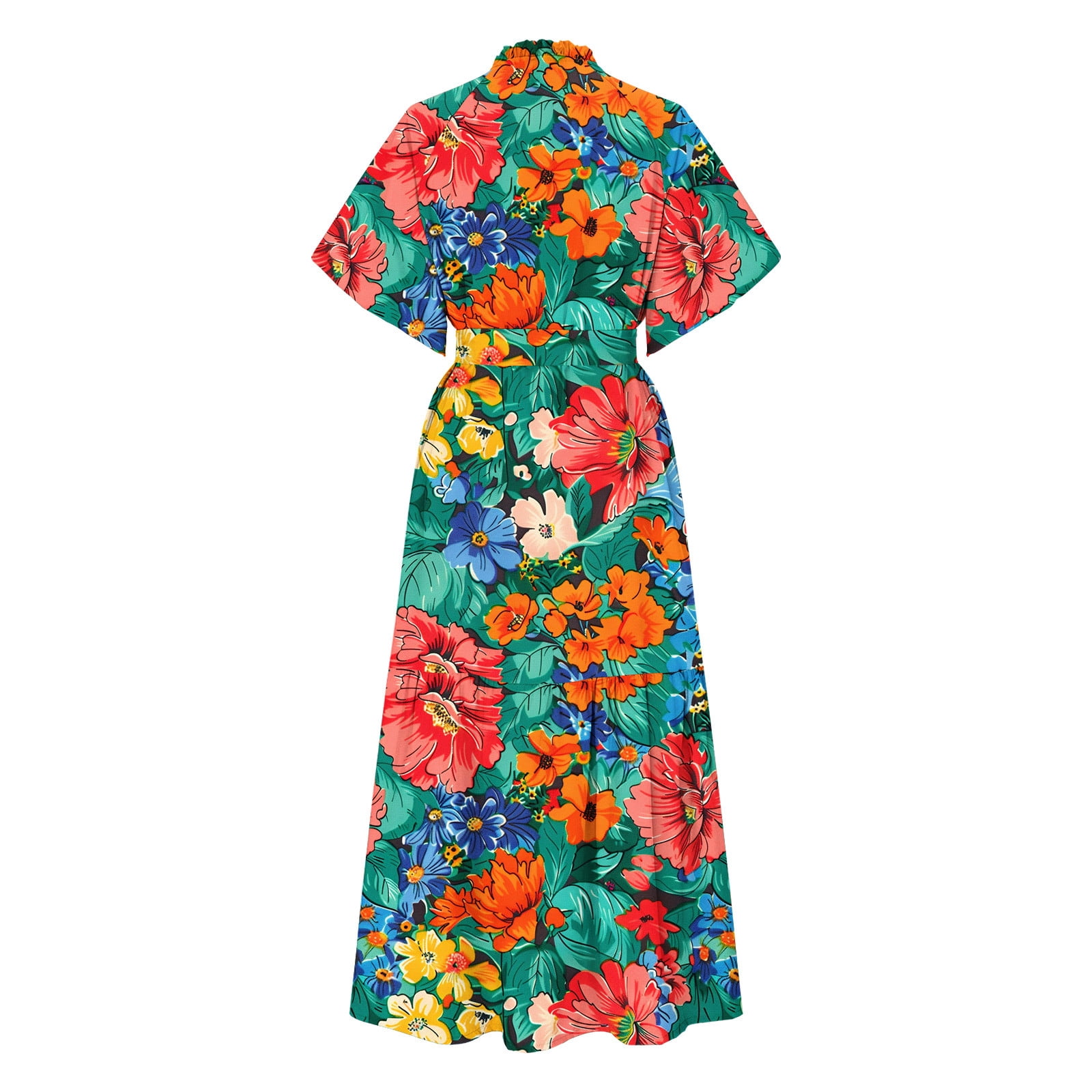 Weiqiqre Summer Dresses for Women Floral V Neck Puff Sleeve Empire Waist A Line Flowy Long Beach Boho Dress