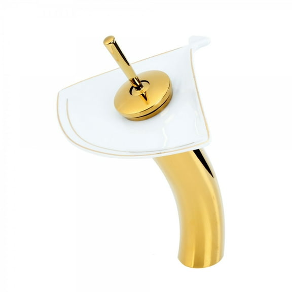 Waterfall Faucet Bathroom Sink Tap Brass Gold PVD Tall Ceramic 12" H Single Hole| Renovators Supply