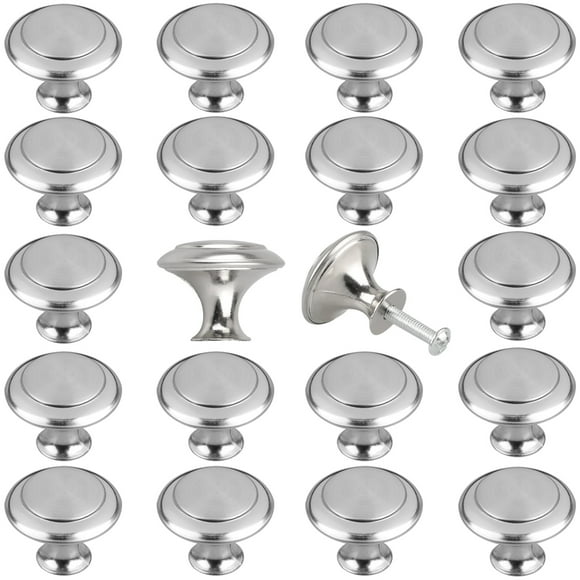 20pcs Kitchen Cabinet Knobs Pulls, Brushed Nickel Cabinet Knobs, EEEkit Drawer Dresser Handles Cupboard Door Heavy Knobs, Kitchen Cabinet Hardware with Screws for Bathroom Drawer, 1.18inch, Silver