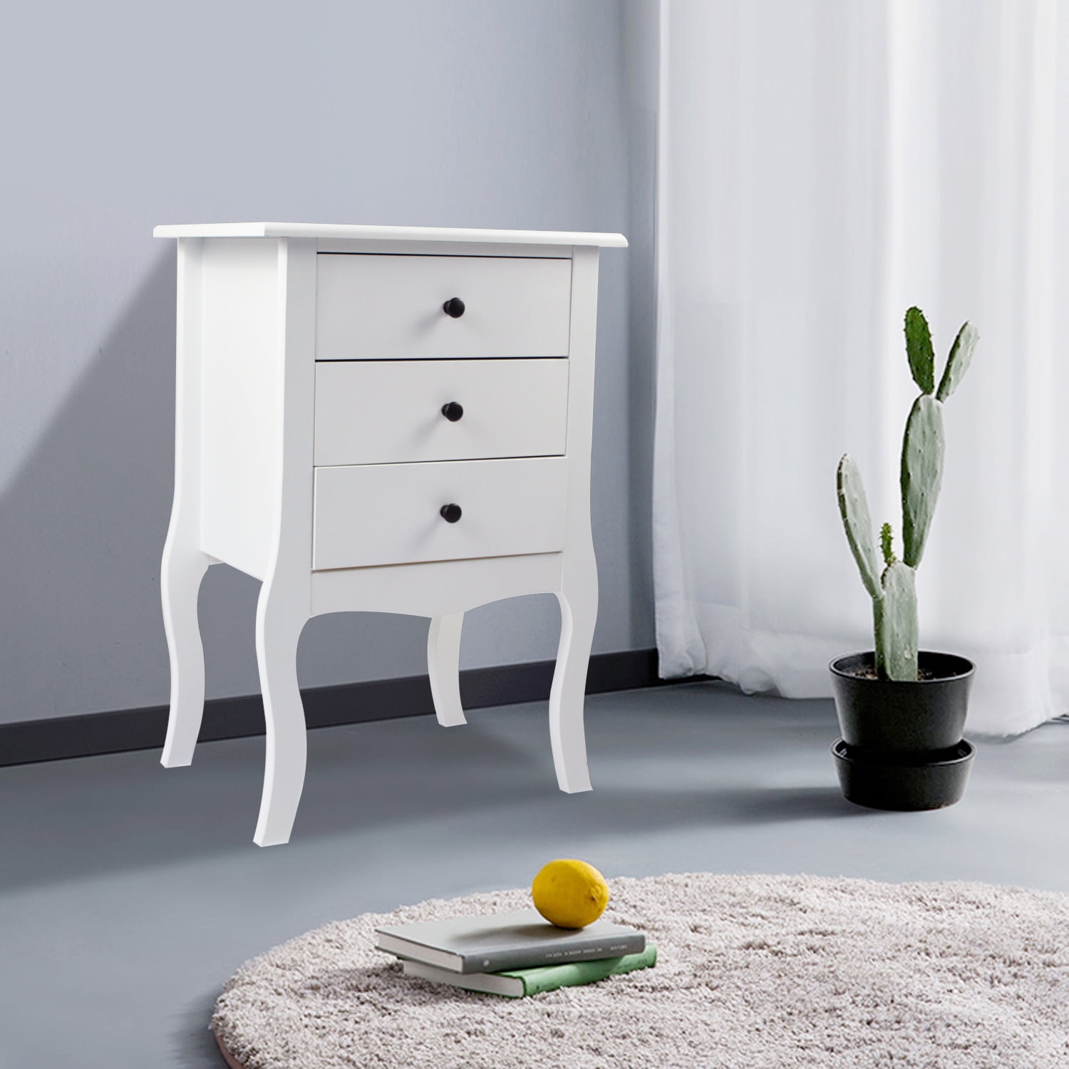 Lowestbest Night Stand for Home, White End Table with 3 Drawers, Modern Design Storage Cabinet, Nightstand for Bedroom, Living Room Lowestbest Night Stand for Home, White End Table with 3 Drawers, Modern Design Storage Cabinet, Nightstand for Bedroom, Living Room