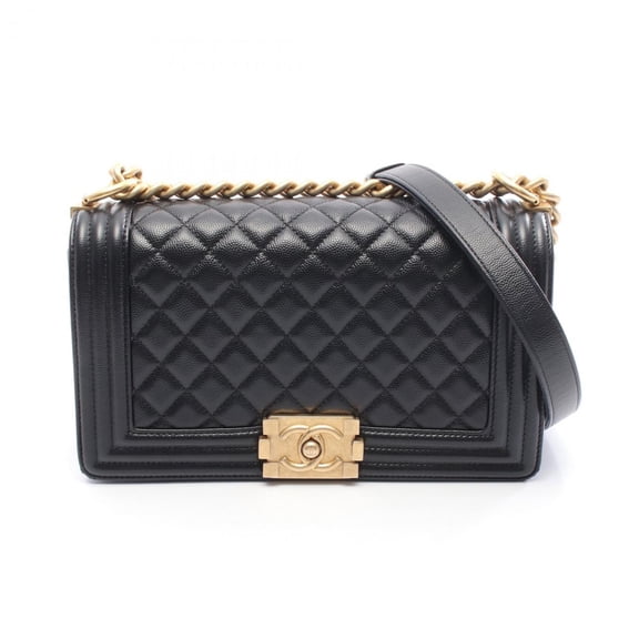 Pre-Owned CHANEL Boy Chanel Shoulder Bag in Grained Calfskin Caviar, Black, Women's,... (Good)