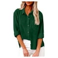 thumbnail image 2 of Susanny Fitted Long Sleeve Shirts for Women Long Low High Cotton Linen Tops Casual Elegant Front Pocket Button Down Long Sleeve Business Blouses Plus Size Dark Green M, 2 of 7