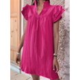 thumbnail image 2 of Women Summer Short Dress Casual V Neck Short Sleeve Tiered Mini Sun Dress Beach Vacation Sundress Rose Red XL, 2 of 7