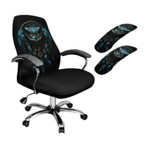 FKELYI Dream Catcher Owl Print Office Chair Slipcover with Removable Armrest Covers 3 Pcs Set Swivel Armchair Protector Cover Dustproof Home Decoration, Small