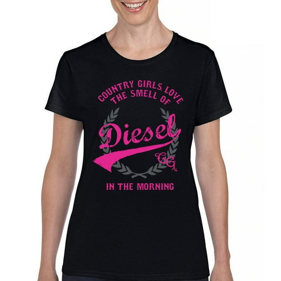 Country Girl Love Smell Of Diesel T-Shirt Pink Truck Fuel Southern Cowgirl Western Rodeo Pride Life Gift Women's Tee