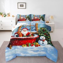 Manfei Christmas Festival Child Bedding Comforter Set, Kawaii Santa Claus Twin Comforter Sets, Winter Snowman Reversible Bedding Set, Ultra Soft Home Decor, 2pcs