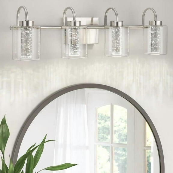 Brushed Nickel Vanity Lights - Crystal Bubble Glass Dimmable 3 Color Temperatures Modern Bathroom Wall Sconce for Hallway, Kitchen, Bedroom, Living Room