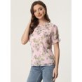thumbnail image 3 of Blusa floral Allegra K con ribete de volantes y manga corta Rosa Gris XS, 3 of 4