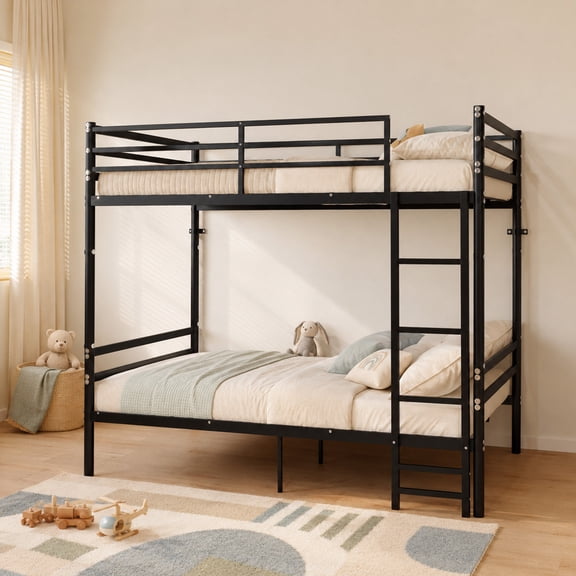 Alvantor Bunk Bed Twin over Twin, Metal Bunk Bed for Kids with Ladder and 14" Guardrail Black