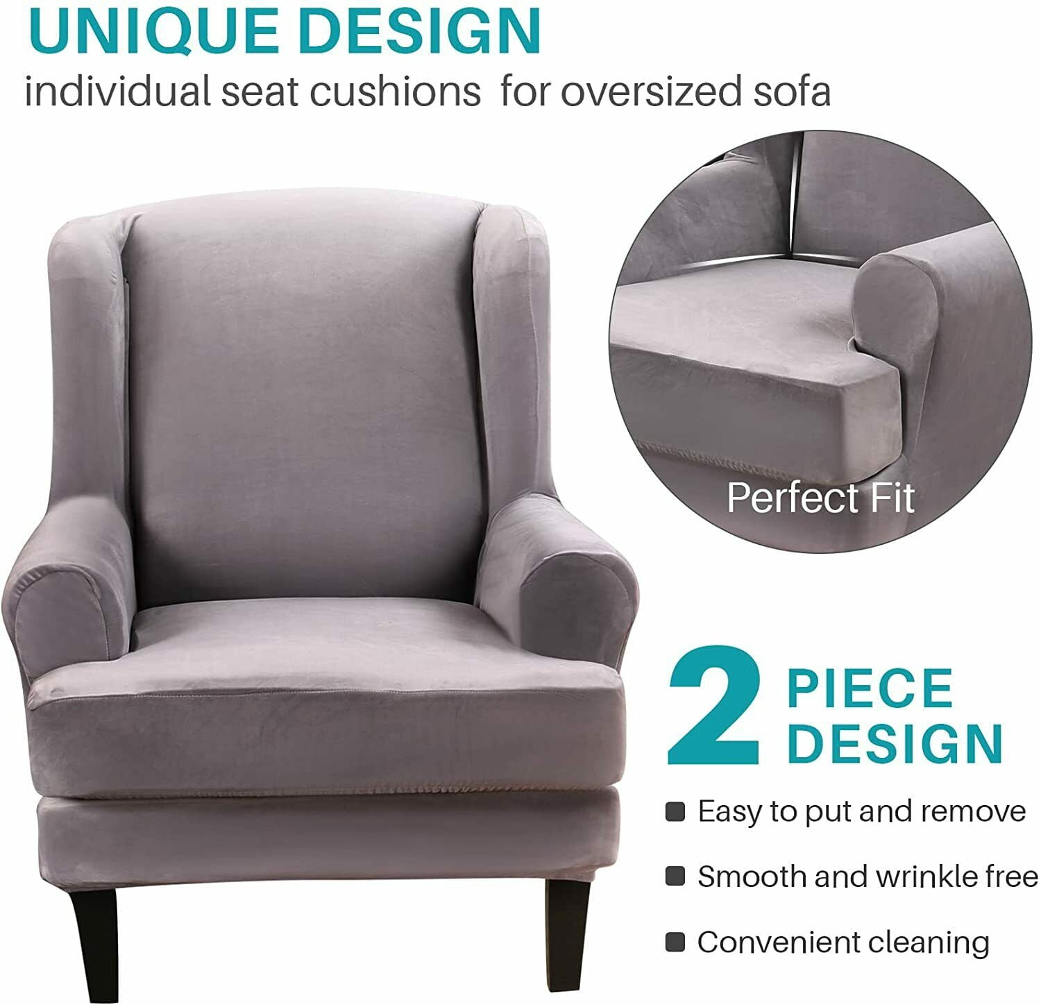 SHANNA Wingback Chair Slipcover Sofa Furniture Protector 2-Piece Armchair Covers with Seperate Seat Cushion Cover