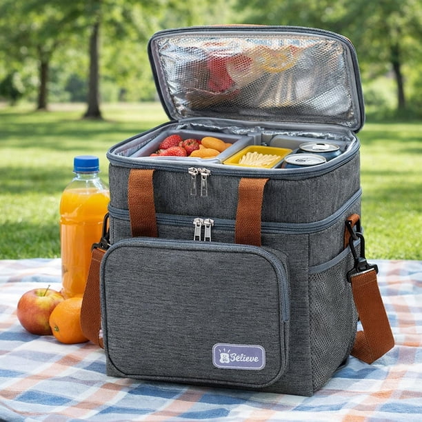 Bolsa isotérmica impermeable para almuerzo, ideal para oficina, viajes, barbacoas, camping y actividades al libre. Gris