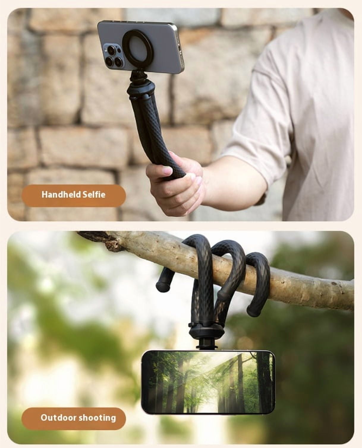 Flexible Magnetic Octopus Tripod - Bigcan Adjustable Phone Stand with MagSafe Mount for Vlogging, Desk Recording, Outdoor Travel, Overhead Shooting