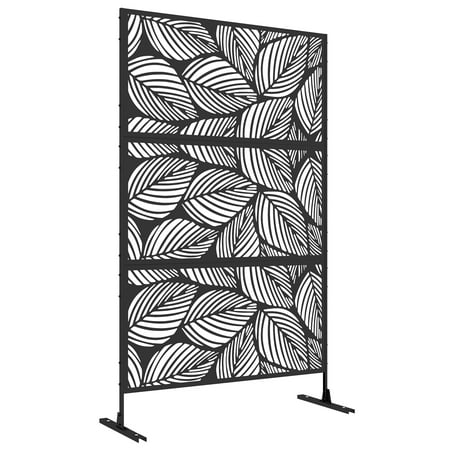 Outsunny Metal Privacy Screen 6.5' Outdoor Divider Leaf Motif, Black