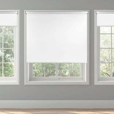 Biltek Cordless Roller Shades, Total Blackout Window Blinds, White, Easy to Install Inside or Outside Mount Thermal Insulated Fabric with Spring Lifting System for Home & Office, 23"W x 72"H