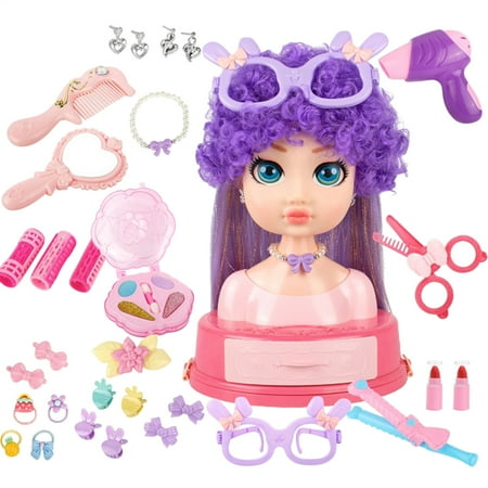 Kisronda Hair Styling Doll Head Styling Head Toy with Hair Accessories 31 Pieces Beauty Salon Set Dressing Toys for 3 Years Old Toddler Kids beautiful