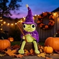thumbnail image 4 of Halloween Wizard Frog Plush Doll, Cute Green Frog Stuffed Animal with Witch Hat Cape & Mini Pumpkin, Spooky Halloween Decor Plush Toy, 4 of 5