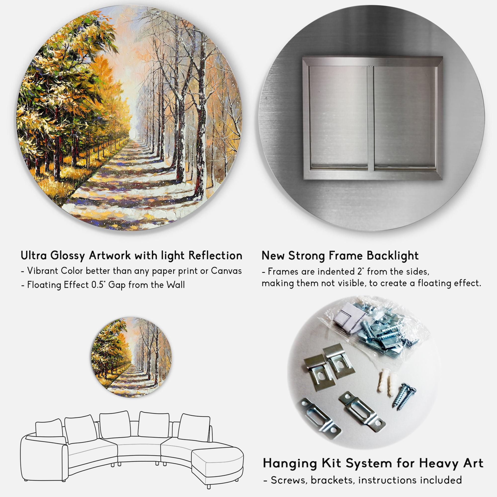 Designart 'Allegory On Theme Autumn and Winter' Traditional Circle Metal Wall Art 29x29 - Disc of 29