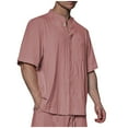 thumbnail image 4 of Turilly Mens Shirts Men's Fashion Casual Solid Color Button Short Sleeve Round-Neck Blouses, 4 of 5