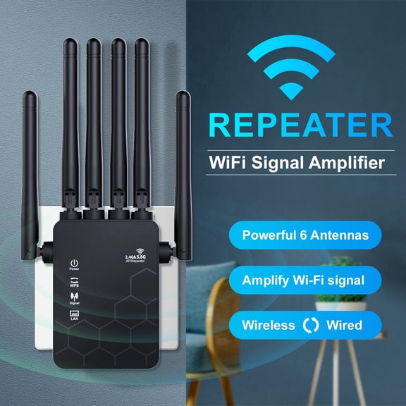 Ourlife 6 external antenna Network, 2026 WiFi Extender Wireless Dual-Band WiFi Repeater 1200Mbps, Signal Amplifier Extender Router Long Distance, Black.