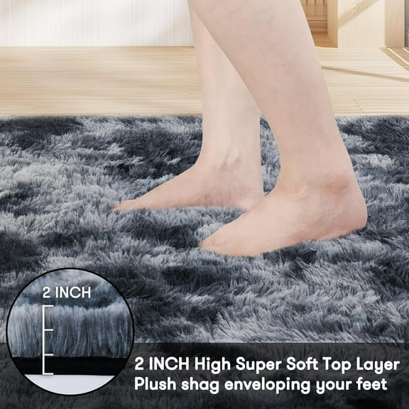 8x10 Fluffy Area Rugs for Living Room, Soft Furry Shag Rug(2-Inch Thick, Grey), Machine Washable Plush Carpet for Kids Bedroom, Non-Slip Fuzzy Shaggy Carpet