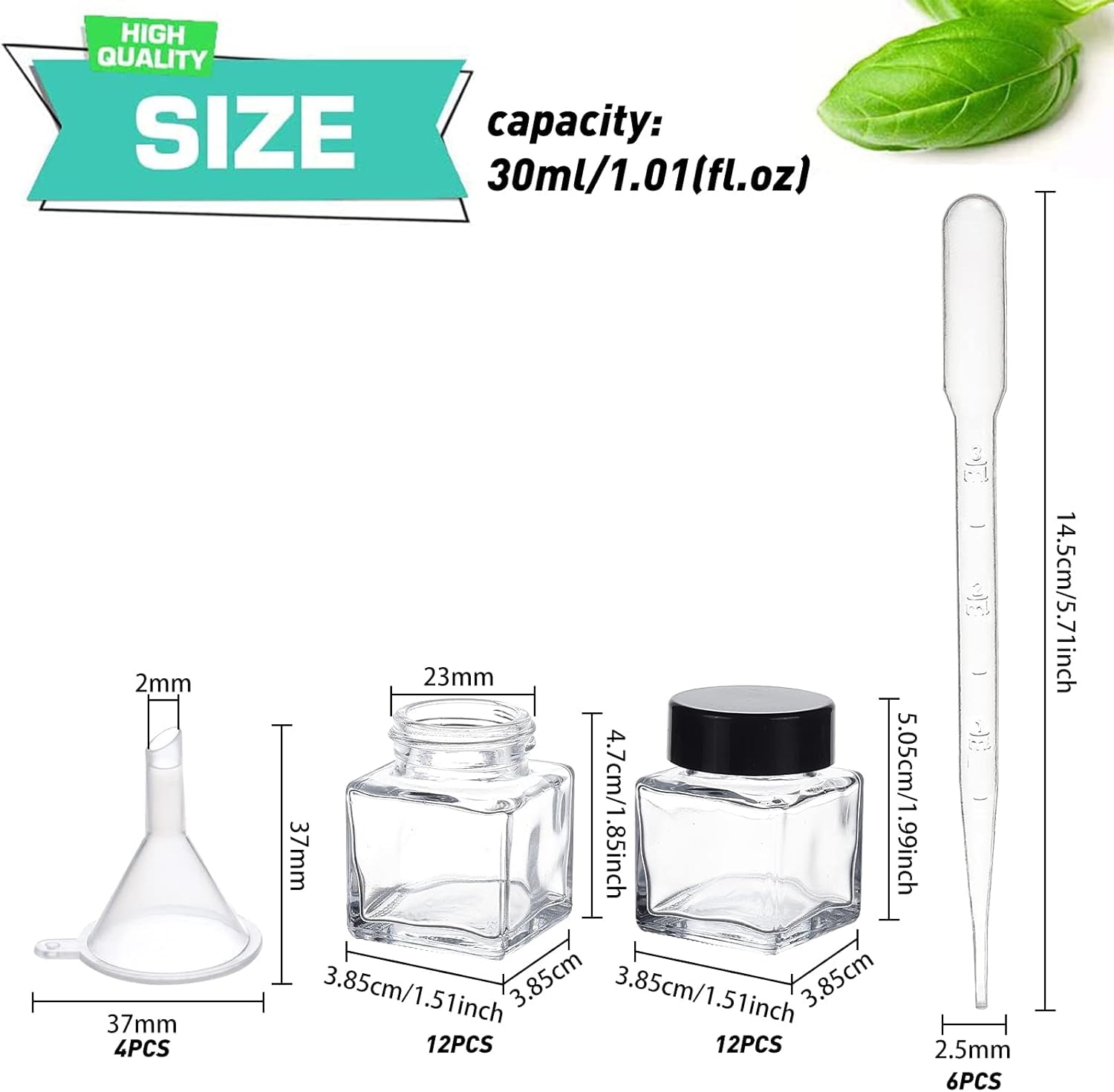 12 Pack 30ml Clear Empty Ink Bottles Glass Fountain Pen Ink Bottle with Plastic Bottle Caps 4pcs Mini Transparent Plastic Funnel 6pcs 2ml Disposable Plastic Teardrop DIY Making