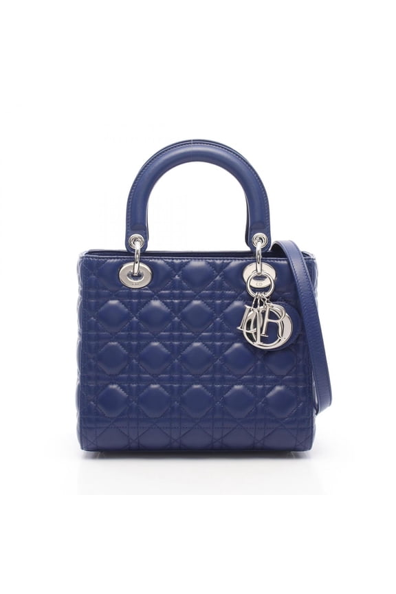 Pre-Owned Christian Dior Dior LADY DIOR Cannage 2-Way Handbag, Leather, Women's, Blue