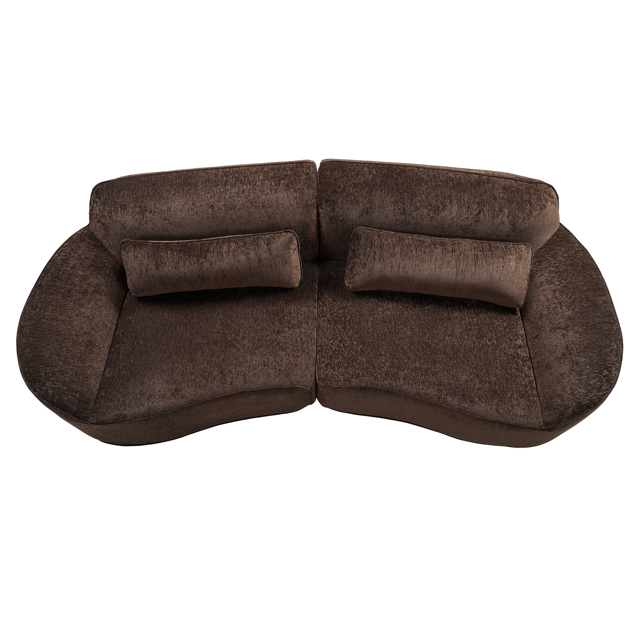 Christopher Knight Home 95" Modern Upholstered Curved Compressed Sectional Sofa with Pillows, Dark Brown