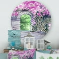 thumbnail image 2 of Designart 'Blossoming Purple Wisteria Garden Over The Wall' Traditional Circle Metal Wall Art 23x23 - Disc of 23, 2 of 5