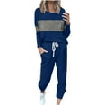 thumbnail image 3 of CFLVAEK Sweatsuits Women Two Piece Color Block Long Sleeve Pullover Tops Drawstring Waist Sweatpants Plus Size Lounge Tracksuits with Pockets Blue XXL, 3 of 8