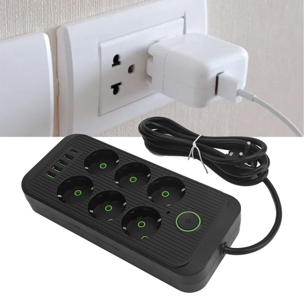 Regleta De Enchufes Múltiples, Regleta De 6 Ahorro De Espacio 4 USB 1 Puerto Tipo C Enchufe De La UE 110-250 V Máximo 2500 W 10 A Para Oficina Para Dispositivos De Carga