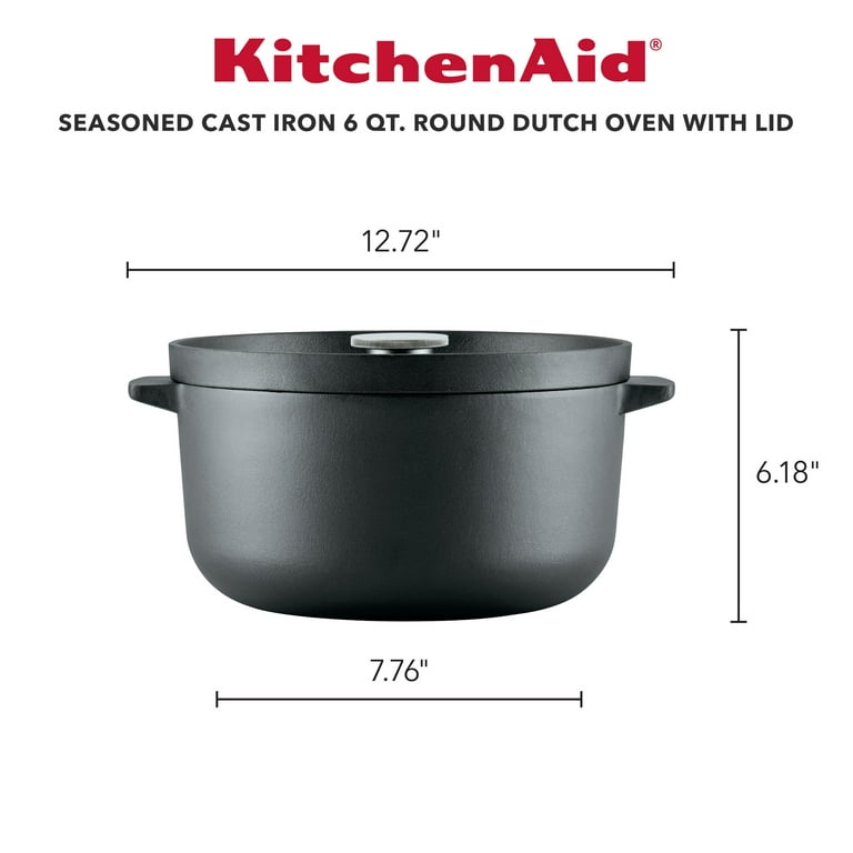  KitchenAid Seasoned Cast Iron Dutch Oven/Casserole, 6 Quart -  Black: Home & Kitchen