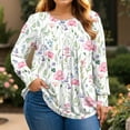 thumbnail image 5 of Xyxonk Plus Size Tops for Women Long Sleeve Loose Fit T Shirts Crew Neck Pleated Vintage Floral Print Blouse Dressy Casual Fall Outfits L-5X, 5 of 5