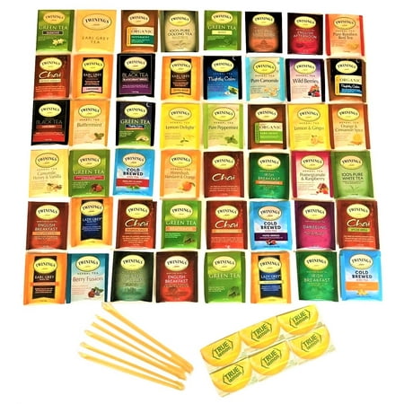 Black Tea Sampler Tea Spree Twinings Tea Sampler: 48 Count Tea Bag Assortment with 6 Honey Sticks and 6 True Lemon Crystallized Lemon Packets ()
