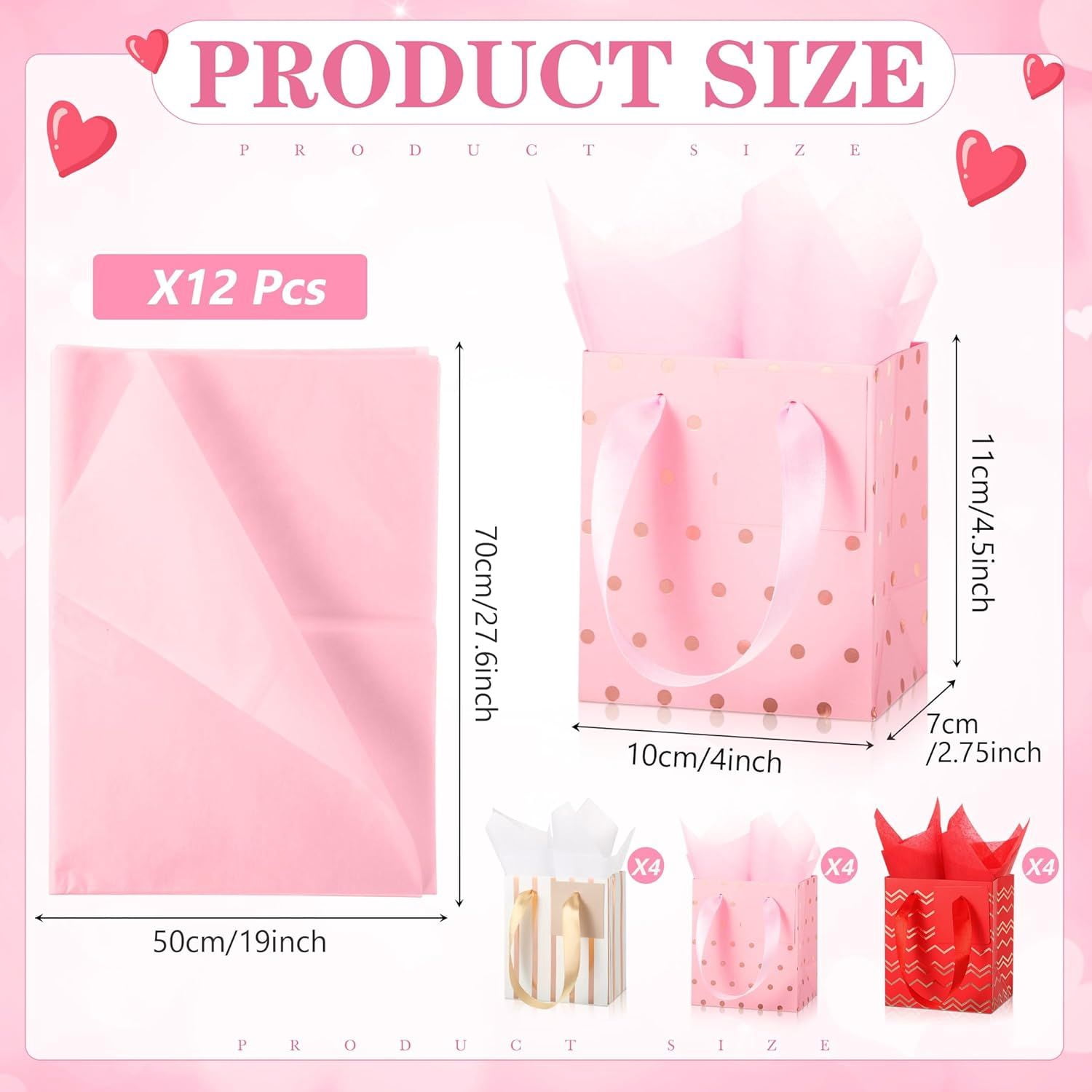 12 Pack Metallic Gift Bags with Tissue Paper for Birthday Wedding Party Wrapping