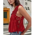 thumbnail image 2 of Dycnvjo Women Lace Vest Tanks Y2K Sleeveless Split Side Tie Tank Top Sheer Ruffle Shirt Summer Going Out Crop Tops Red L, 2 of 6
