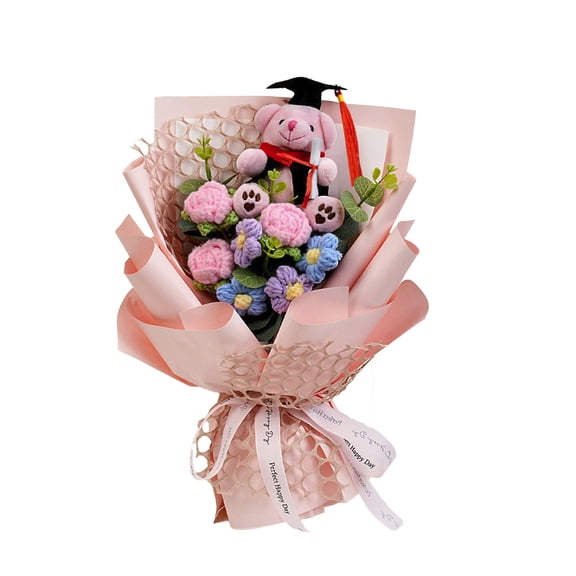 HuiXinOu Hand Woven Floral Bouquet With Plush Bear Class Of 2026 Graduation Gift Stylish Celebration Present For Graduate Family Friend
